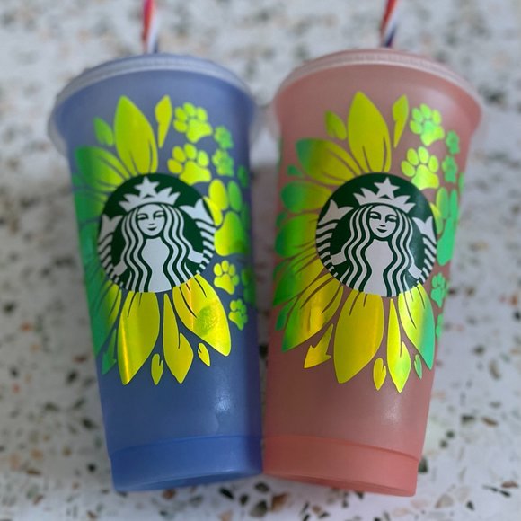 Paw Flower Color Change 240z Starbuck Cold Cup - Picture 2 of 4